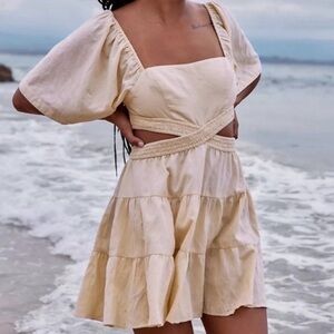 Free people cross of light mini cut out dress in light beige XS